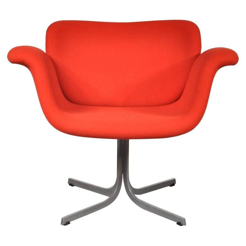 Vintage red tulip armchair  by Pierre Paulin for Artifort 1st edition,1950