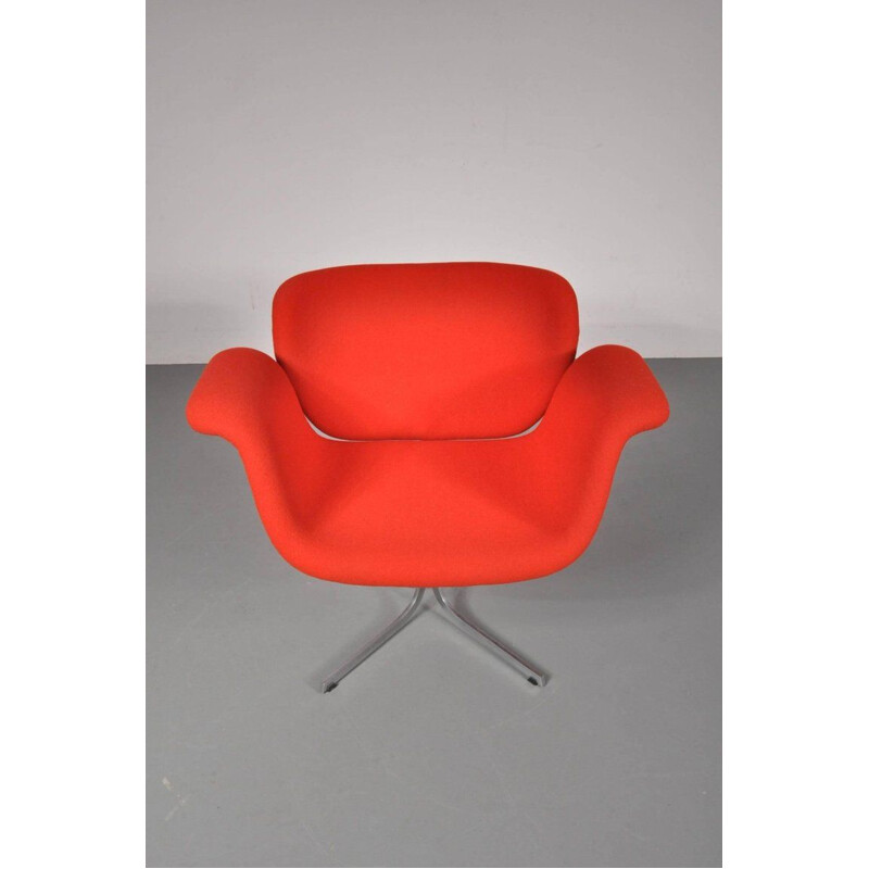 Vintage red tulip armchair  by Pierre Paulin for Artifort 1st edition,1950