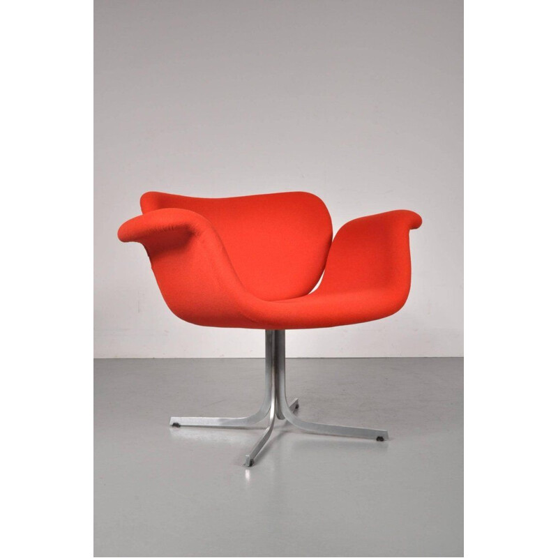 Vintage red tulip armchair  by Pierre Paulin for Artifort 1st edition,1950