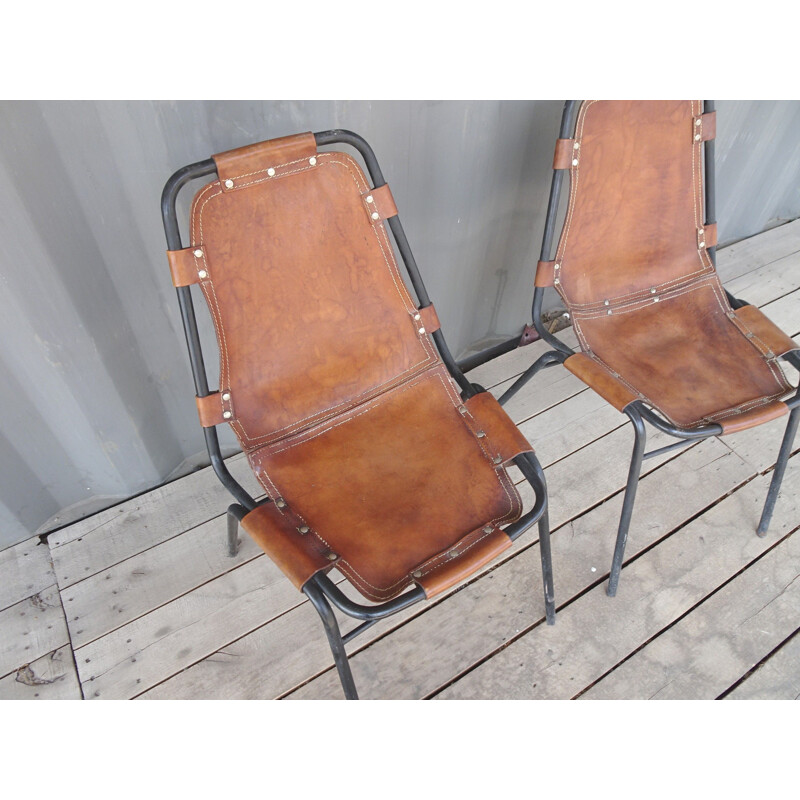 Pair of vintage chairs in leather France 1960s