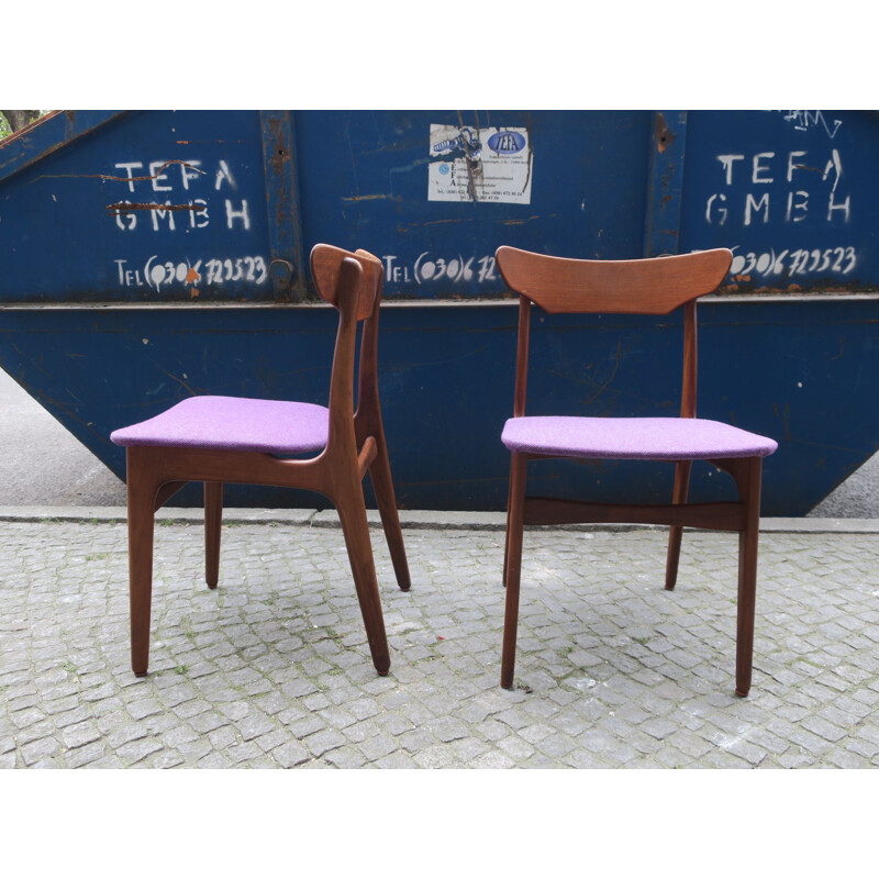 Pair of vintage chairs purple in teak by Schionning and Elgaard 1960s