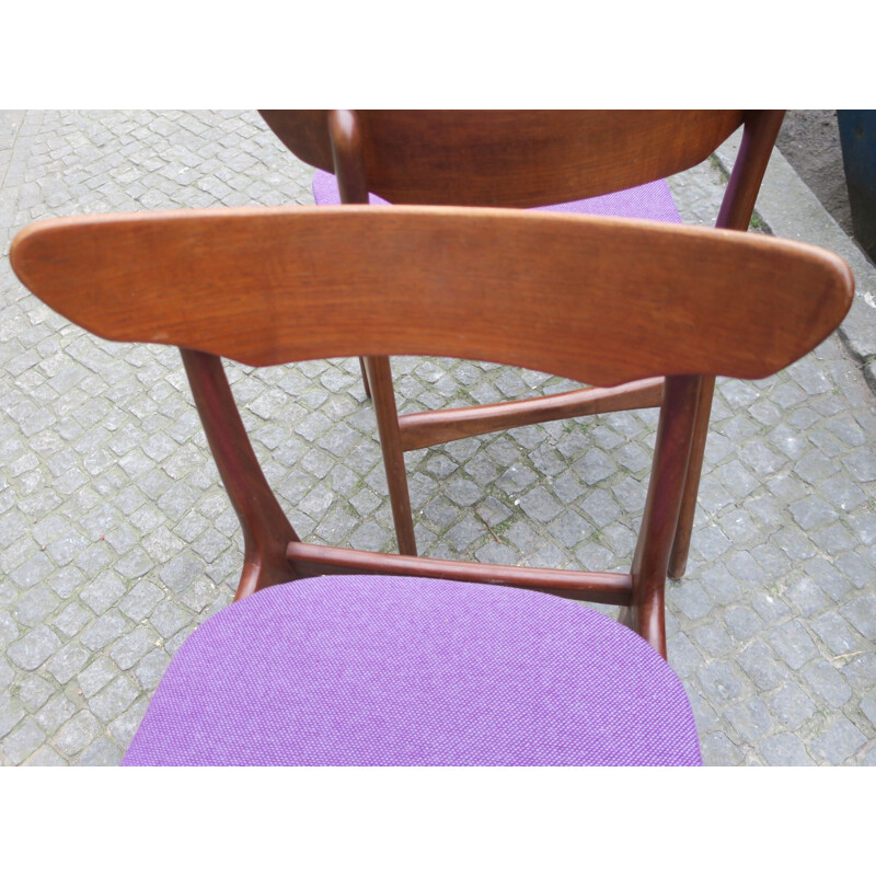 Pair of vintage chairs purple in teak by Schionning and Elgaard 1960s