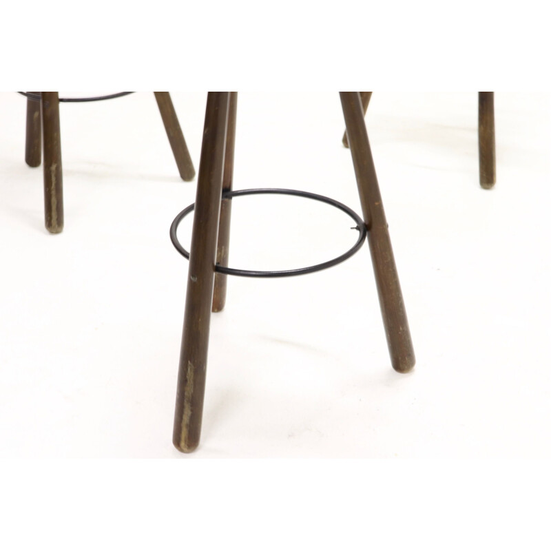 Set of 4 vintage bar stools in oak, Spanish 