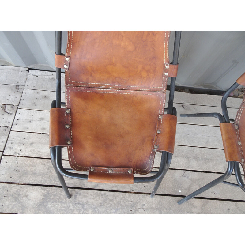 Pair of vintage chairs in leather France 1960s