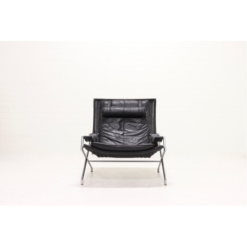 Vintage armchair black leather by Gerard van den Berg for Rohé