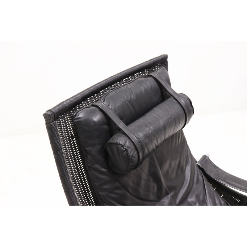 Vintage armchair black leather by Gerard van den Berg for Rohé