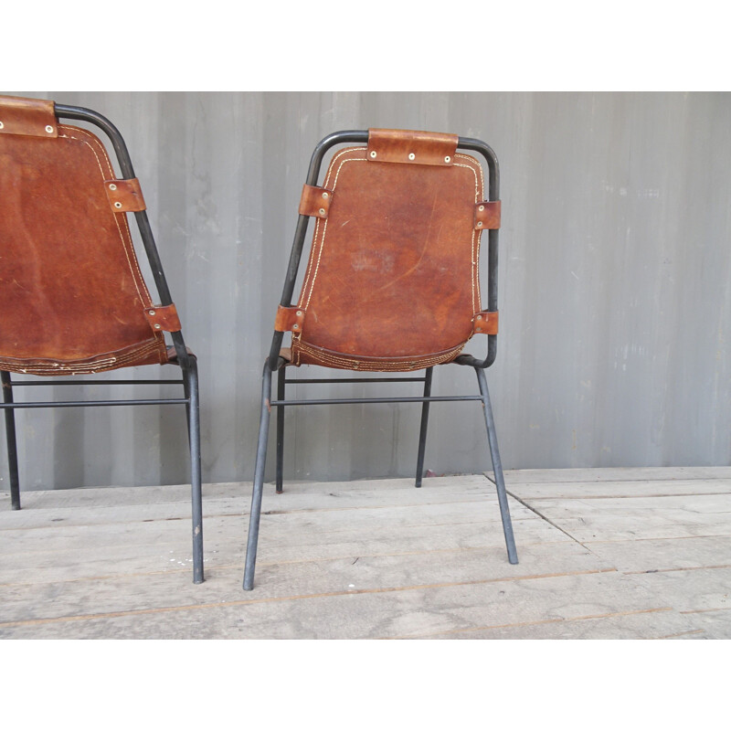 Pair of vintage chairs in leather France 1960s