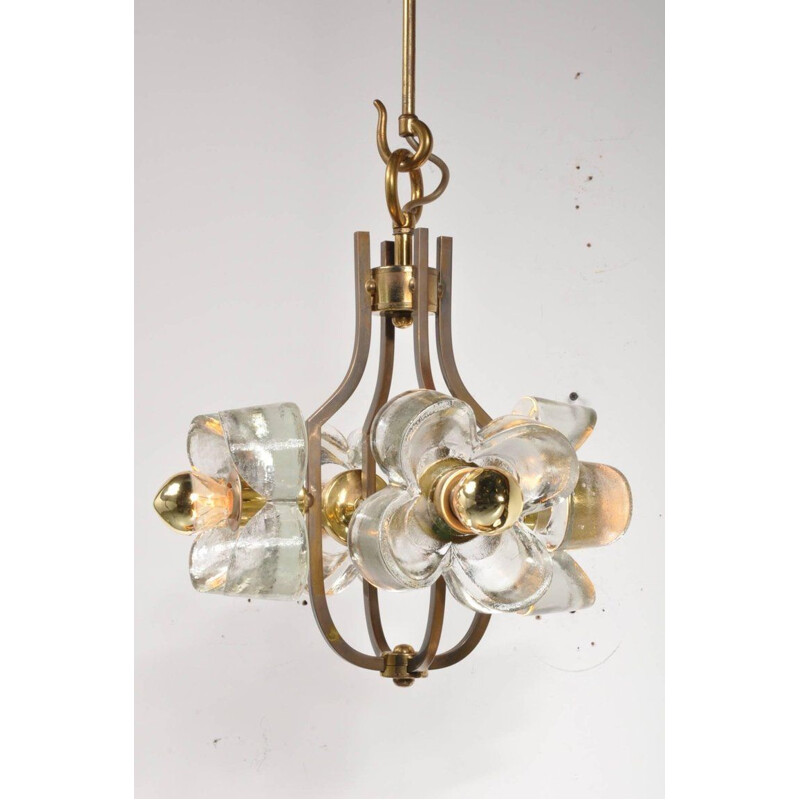 Vintage chandelier italian in brass and glass 1960