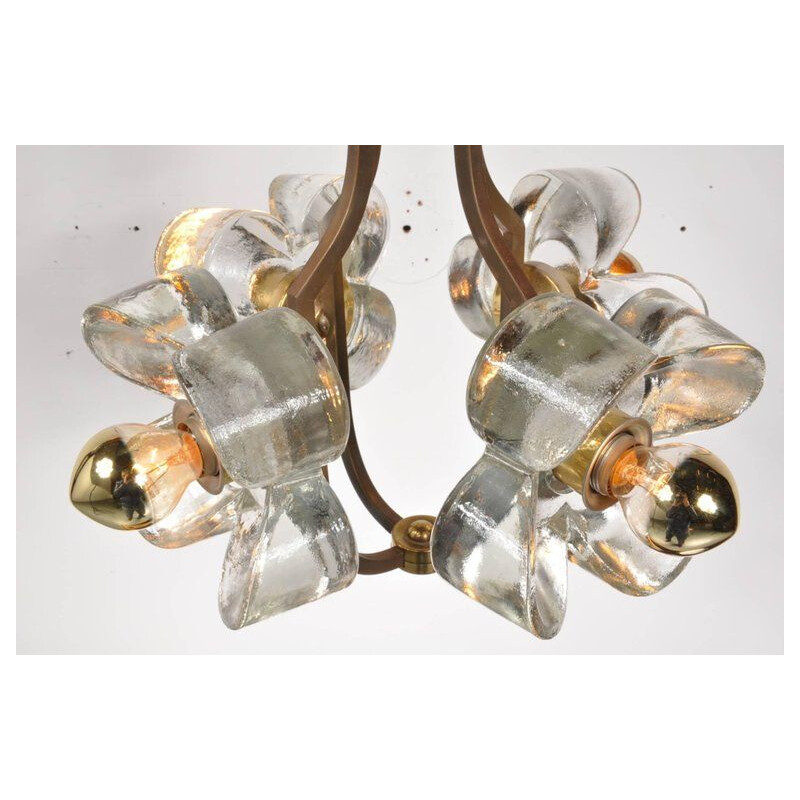 Vintage chandelier italian in brass and glass 1960