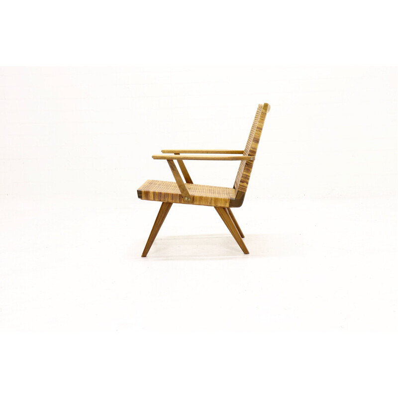 Vintage armchair cane and teak 1950