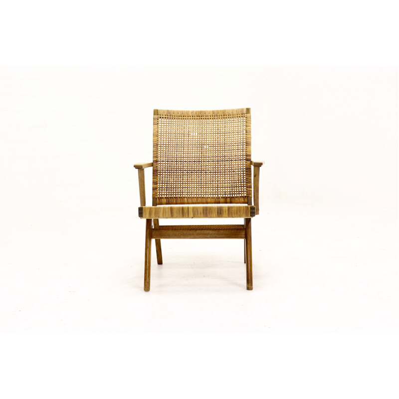 Vintage armchair cane and teak 1950