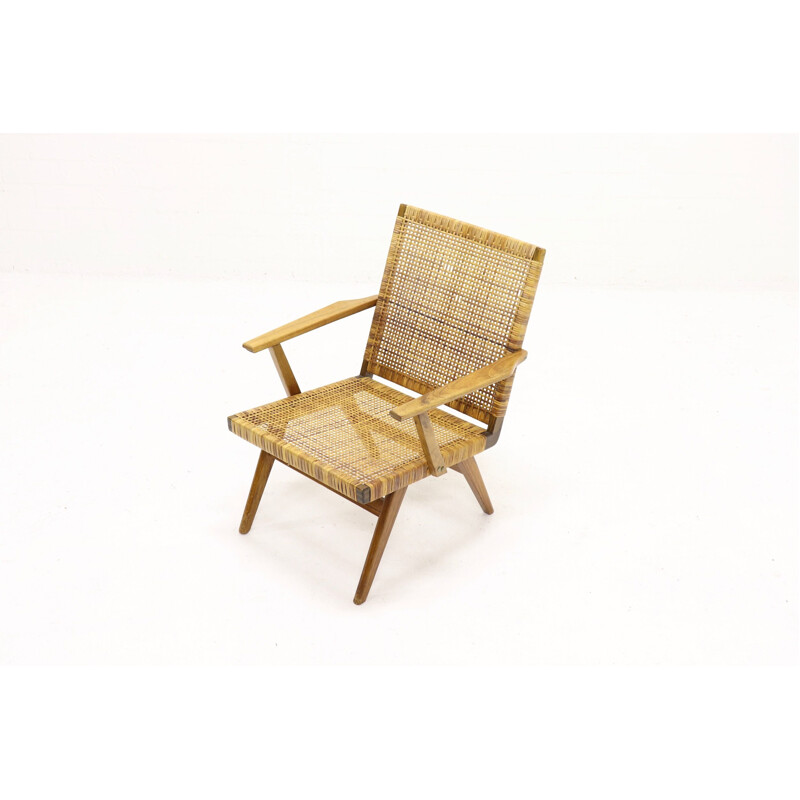 Vintage armchair cane and teak 1950