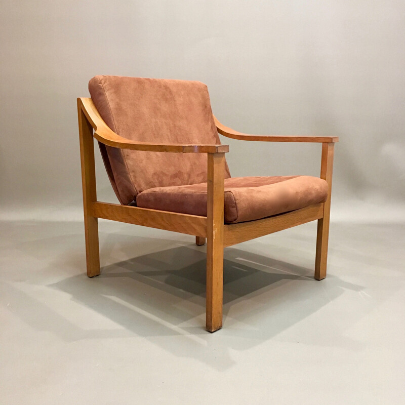 Vintage armchair scandinavian in teak and fabric 1950