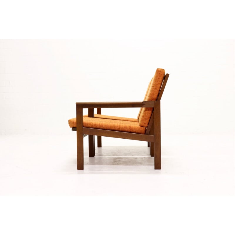 Set of 2 vintage armchairs Capella for Eilersen in teak and orange fabric 1960