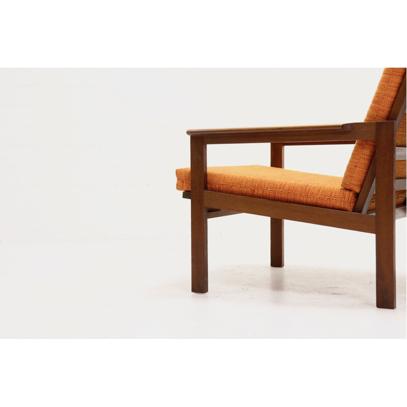 Set of 2 vintage armchairs Capella for Eilersen in teak and orange fabric 1960