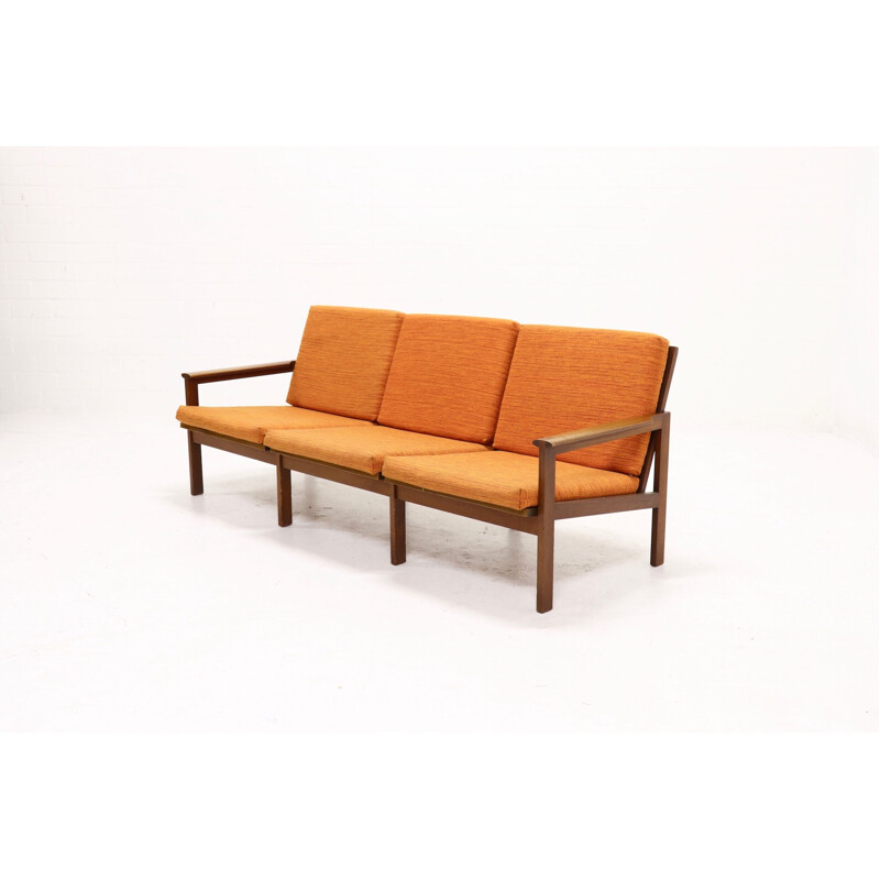 Vintage sofa Capella for Eilersen in orange fabric and teak 1960