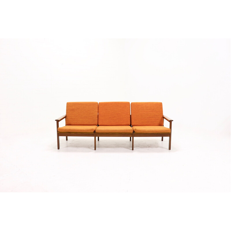 Vintage sofa Capella for Eilersen in orange fabric and teak 1960