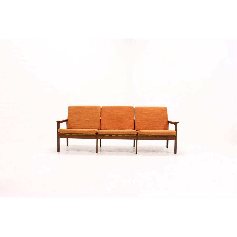 Vintage sofa Capella for Eilersen in orange fabric and teak 1960