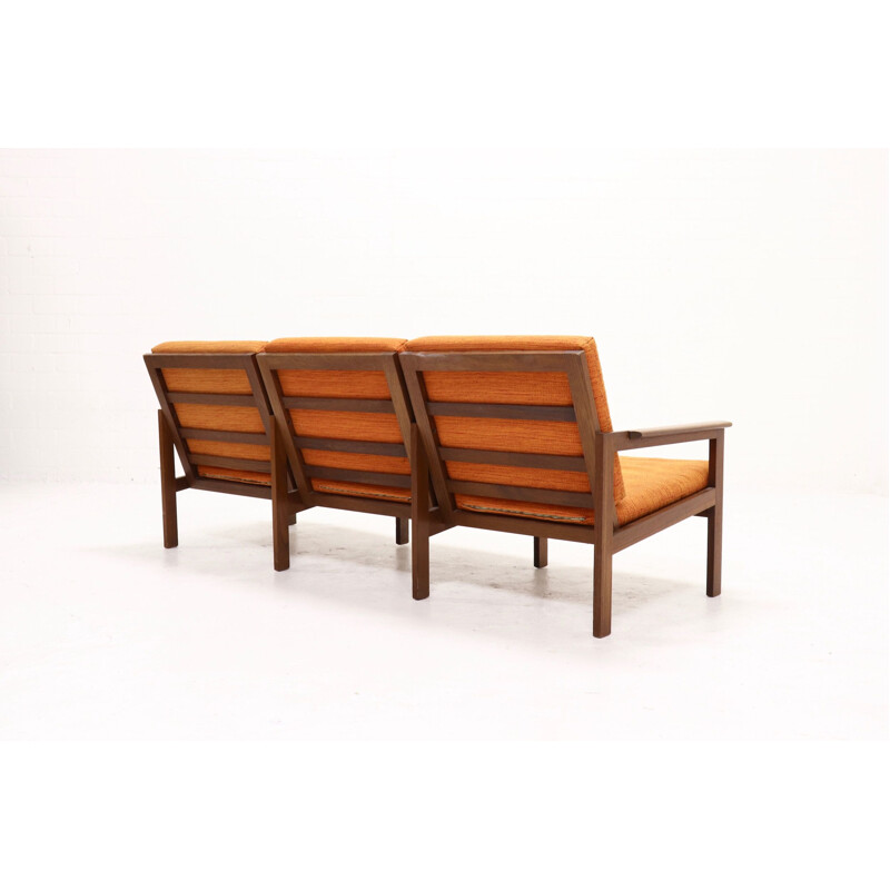 Vintage sofa Capella for Eilersen in orange fabric and teak 1960