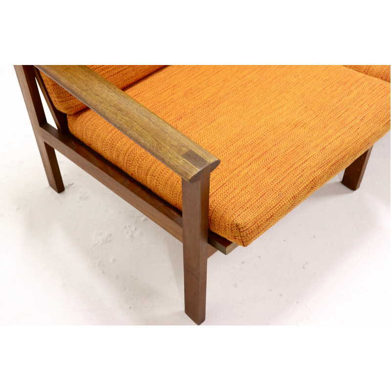 Vintage-Sofa Capella für Eilersen in orangefarbenem Stoff und Teakholz 1960