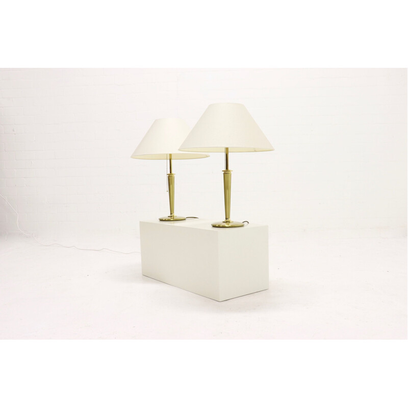 Set of 2 vintage lamps by BM Leuchten in brass and linen 1980