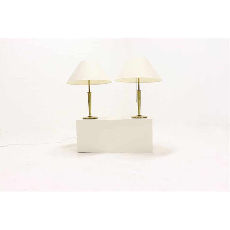 Set of 2 vintage lamps by BM Leuchten in brass and linen 1980