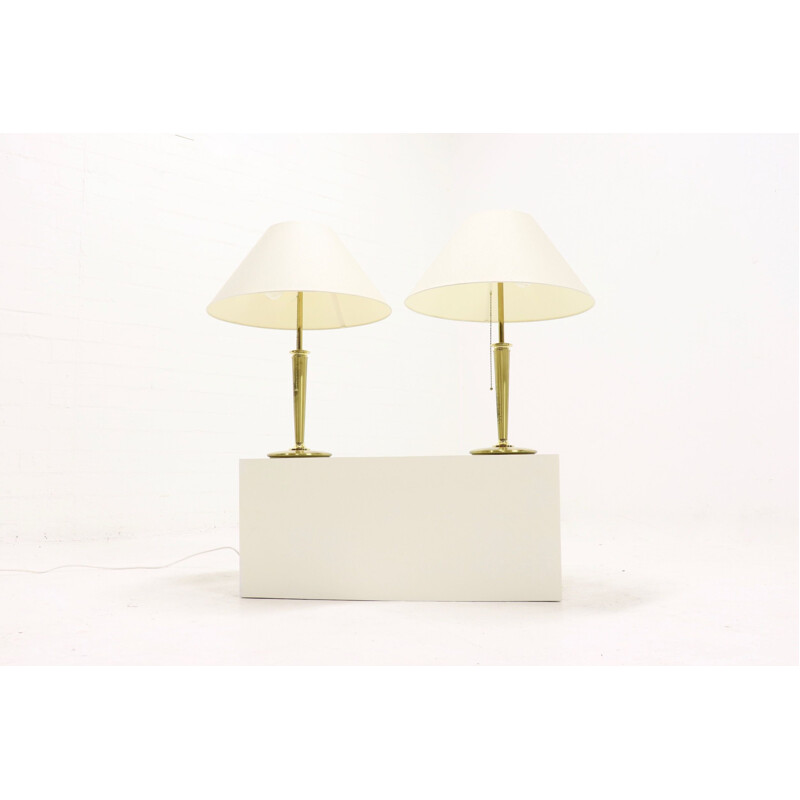 Set of 2 vintage lamps by BM Leuchten in brass and linen 1980