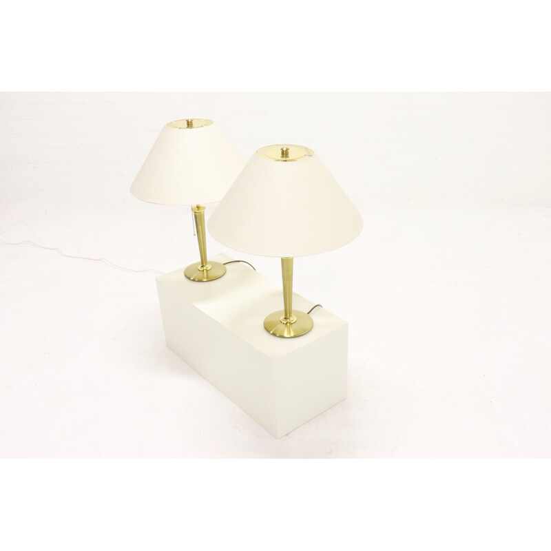 Set of 2 vintage lamps by BM Leuchten in brass and linen 1980