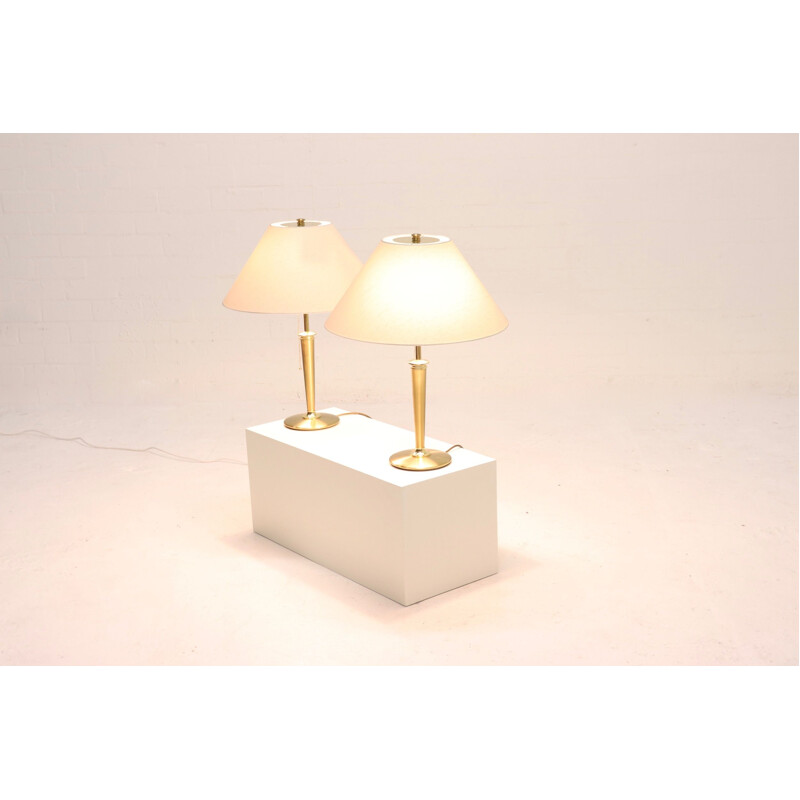 Set of 2 vintage lamps by BM Leuchten in brass and linen 1980