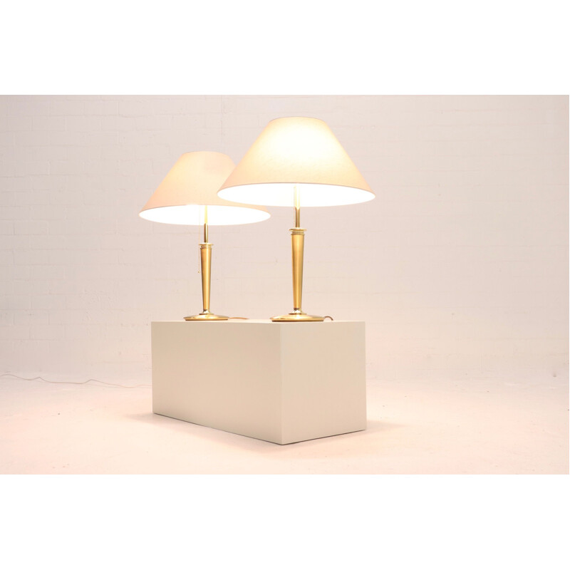 Set of 2 vintage lamps by BM Leuchten in brass and linen 1980