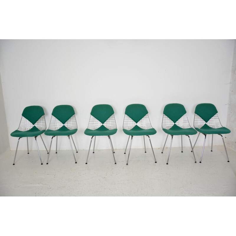 Suite de 6 chaises vintage Bikini pour Herman Miller en tissu vert 1970