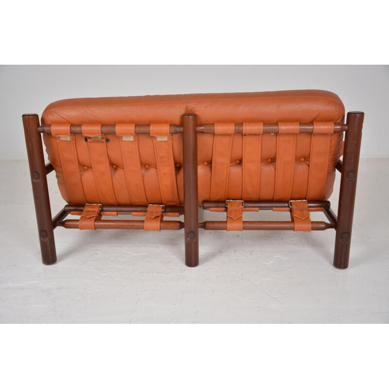 Vintage brazilian sofa in rosewood and brown leather 1960