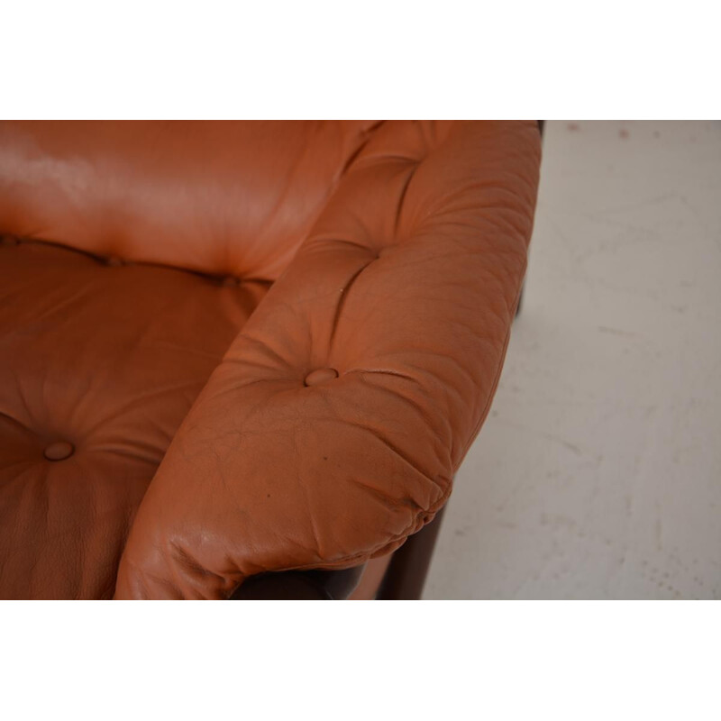 Vintage brazilian sofa in rosewood and brown leather 1960