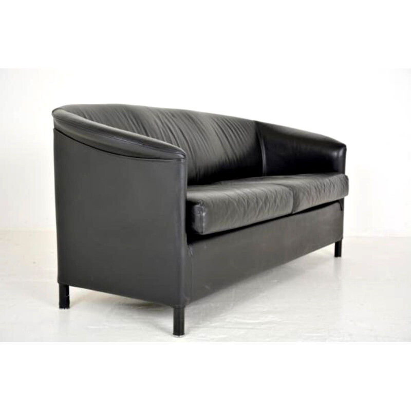 Vintage italien Aura sofa for Wittmann in black leather 1960