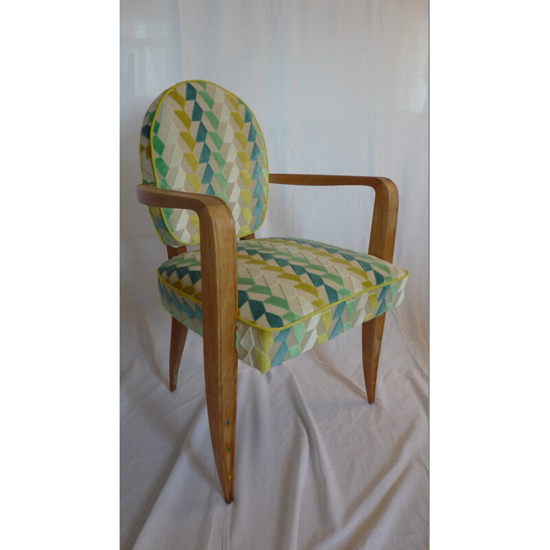 Chaise de bureau en hêtre et tissu vert - 1950