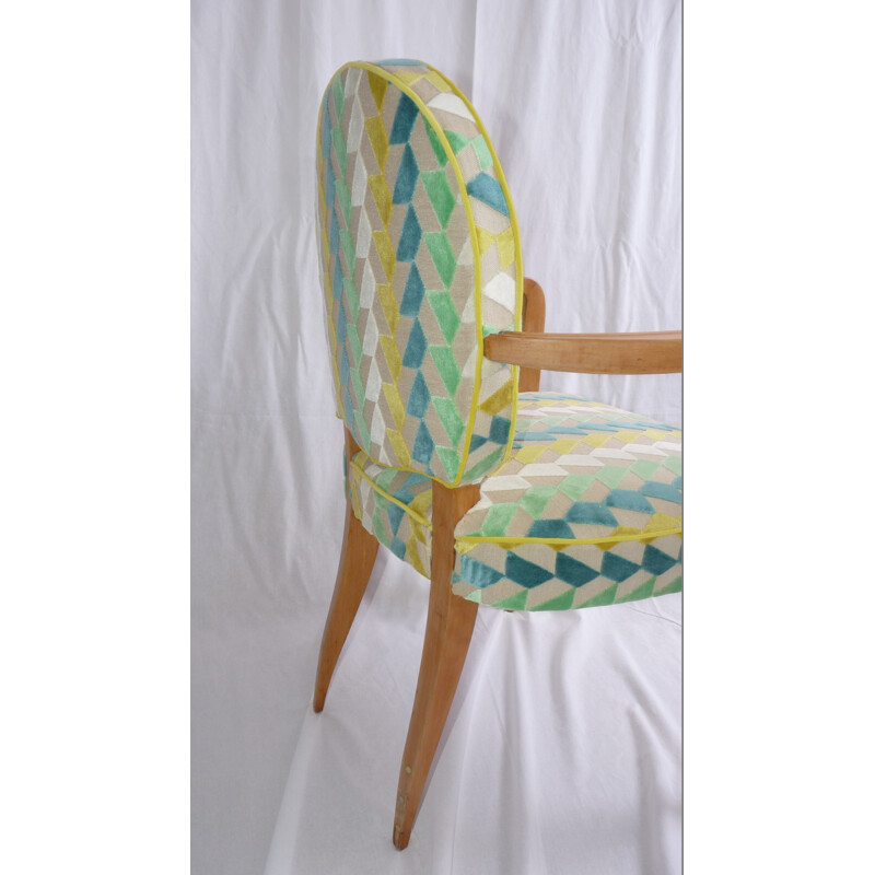 Desk chair in beechwood and green fabric - 1950s