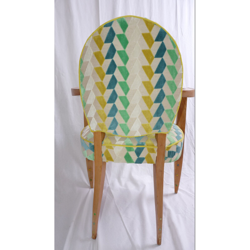 Desk chair in beechwood and green fabric - 1950s