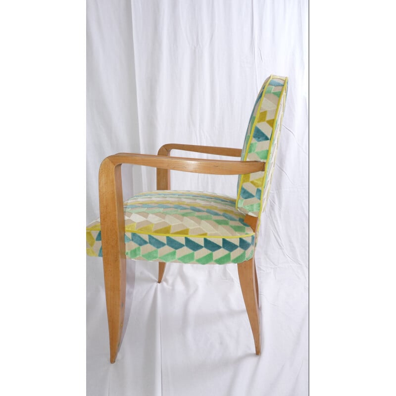 Desk chair in beechwood and green fabric - 1950s