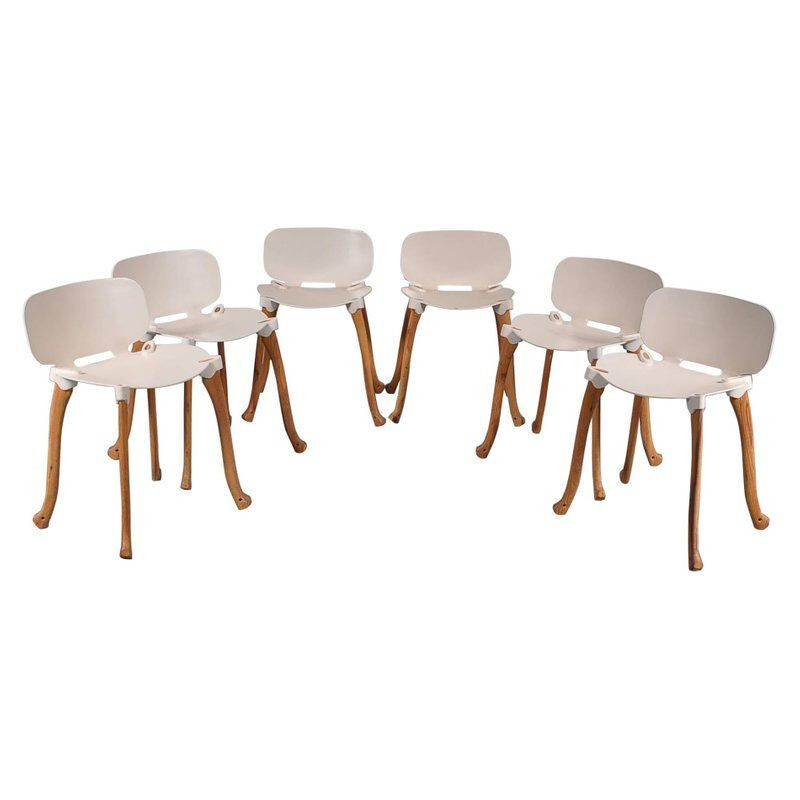 Ensemble de 6 chaises vintage Axe pour Studio Weltevree en aluminium blanc et bois