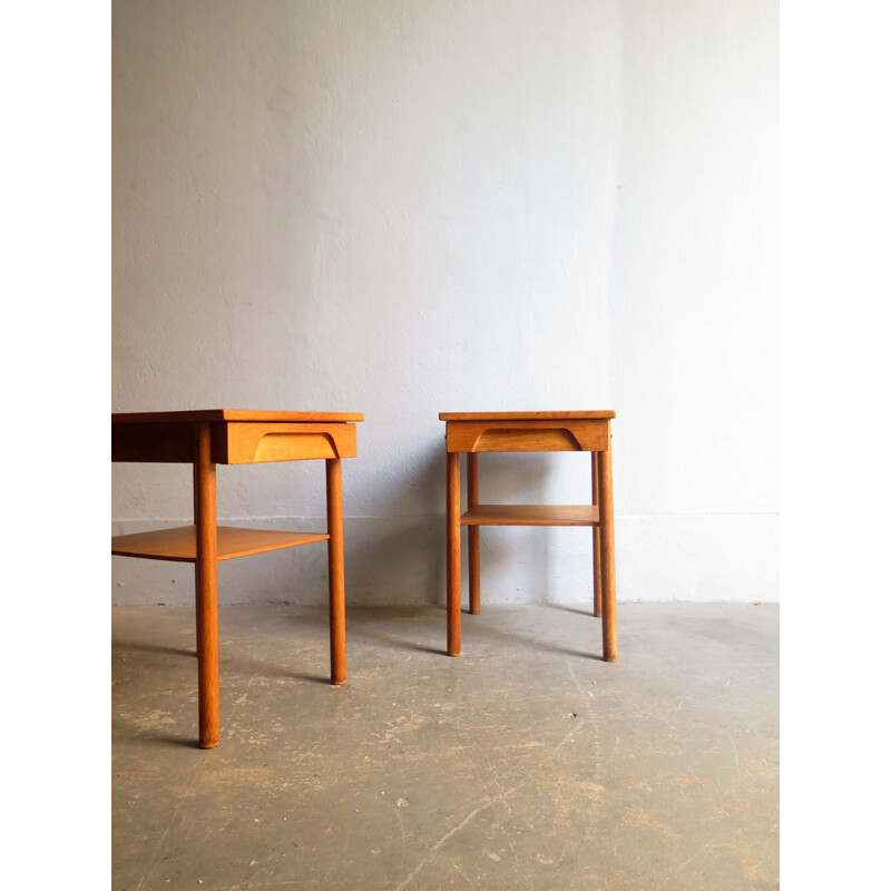 Set of 2 vintage Danish oak bedside table with drawer