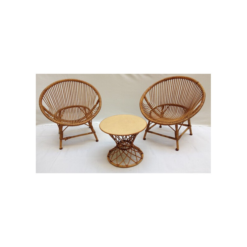 Paire de fauteuils avec table basse - années 60