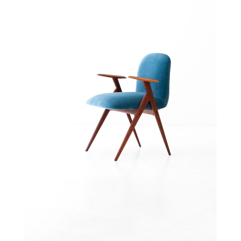 Vintage blue velvet and rosewood desk easy chair