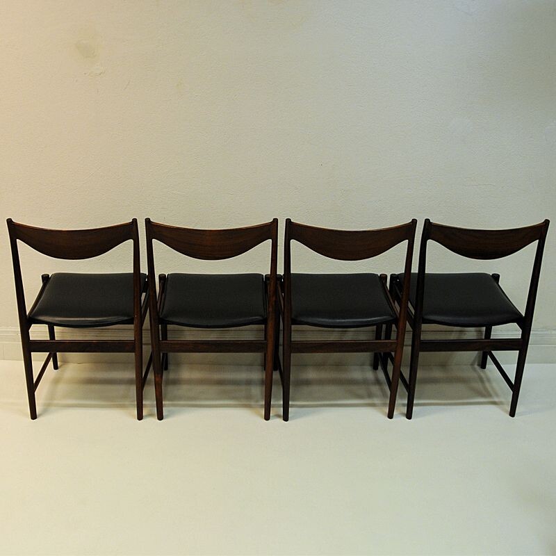 Set of 4 vintage Rosewood chairs with black leather, by Torbjørn Afdal 1960s