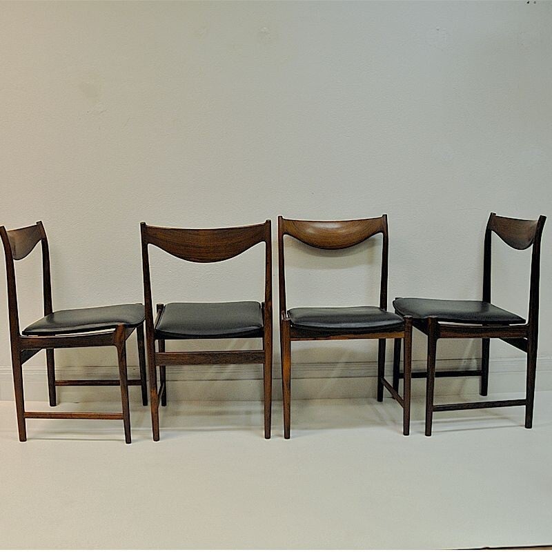 Suite 4 chaises vintage en palissandre et cuir noir, par Torbjørn Afdal, 1960