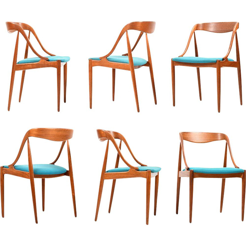 Set of 6 vintage dining chairs in teak by Johannes Andersen, model 16,1950