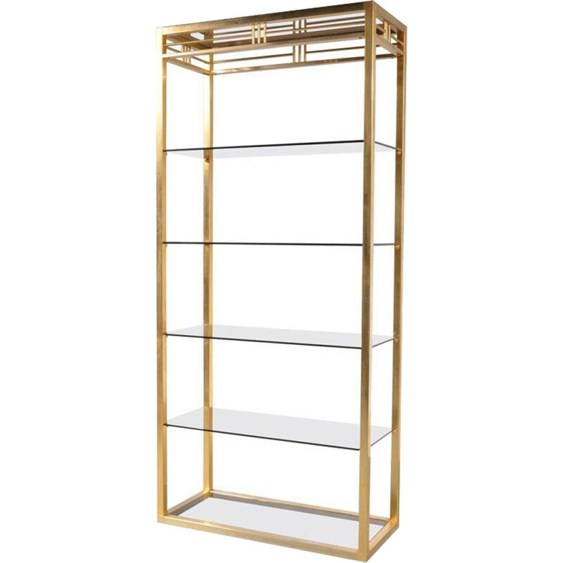 Vintage smoked glass shelf creating a wonderful luxurious style in brass and smoked glass, Belgian 1970