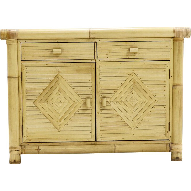 Vintage highboard in rattan and bamboo from the 70s