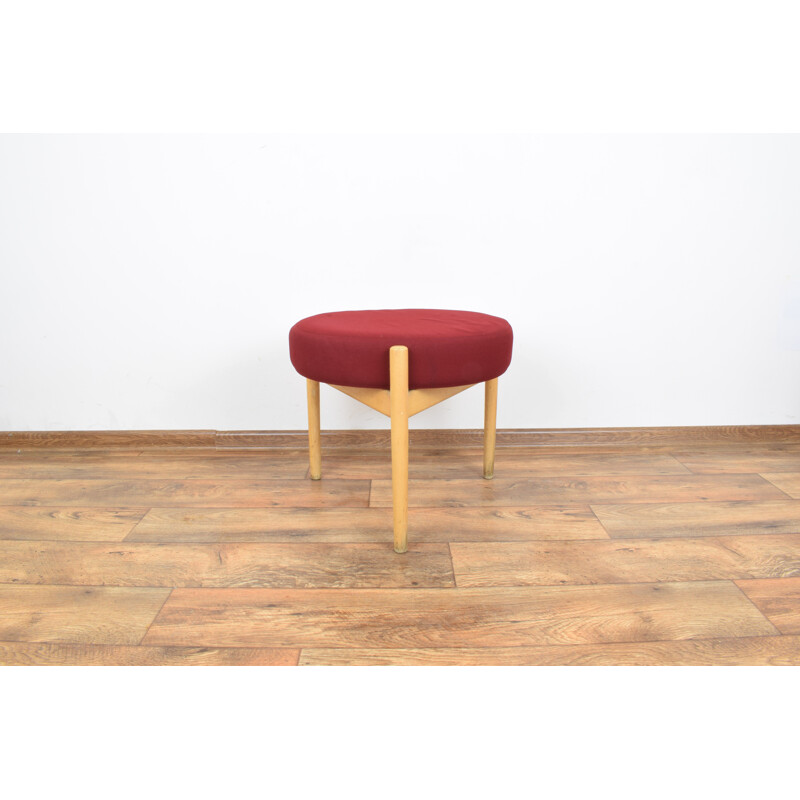 Vintage red Danish Footstool in beechwood, 1960s