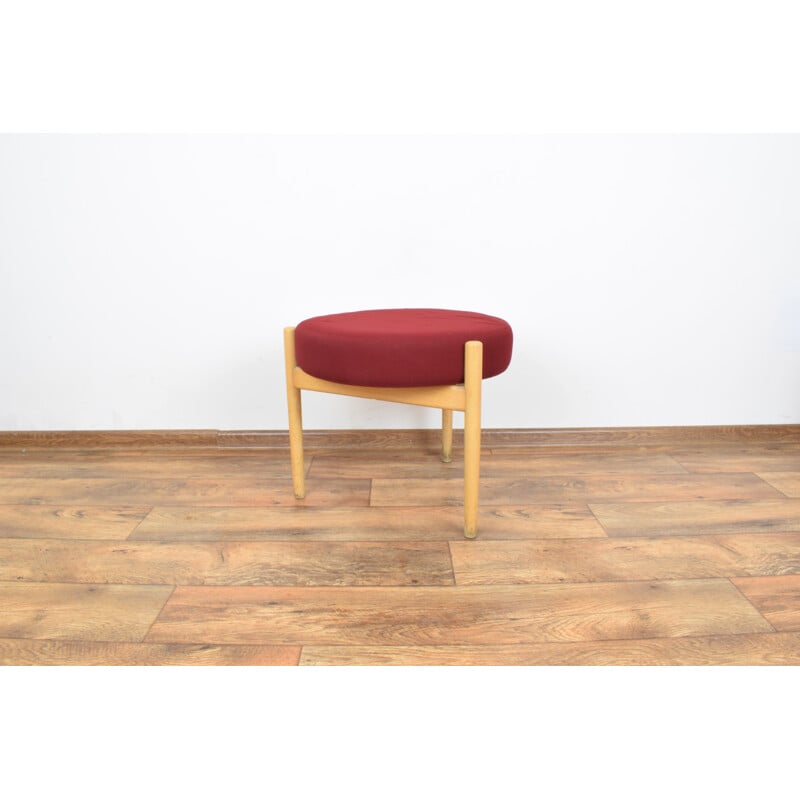 Vintage red Danish Footstool in beechwood, 1960s