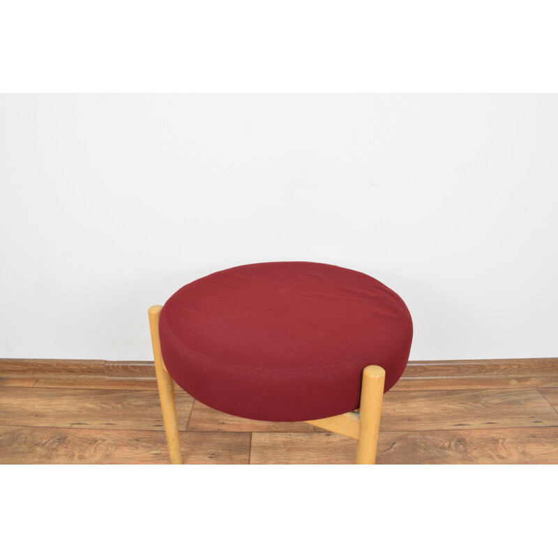 Vintage red Danish Footstool in beechwood, 1960s